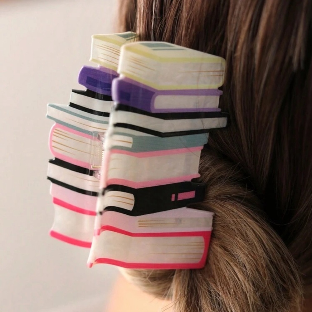 3/$22🩶 Book Stack Claw Clip Library Reading Teacher Hair Accessory Acrylic NEW
